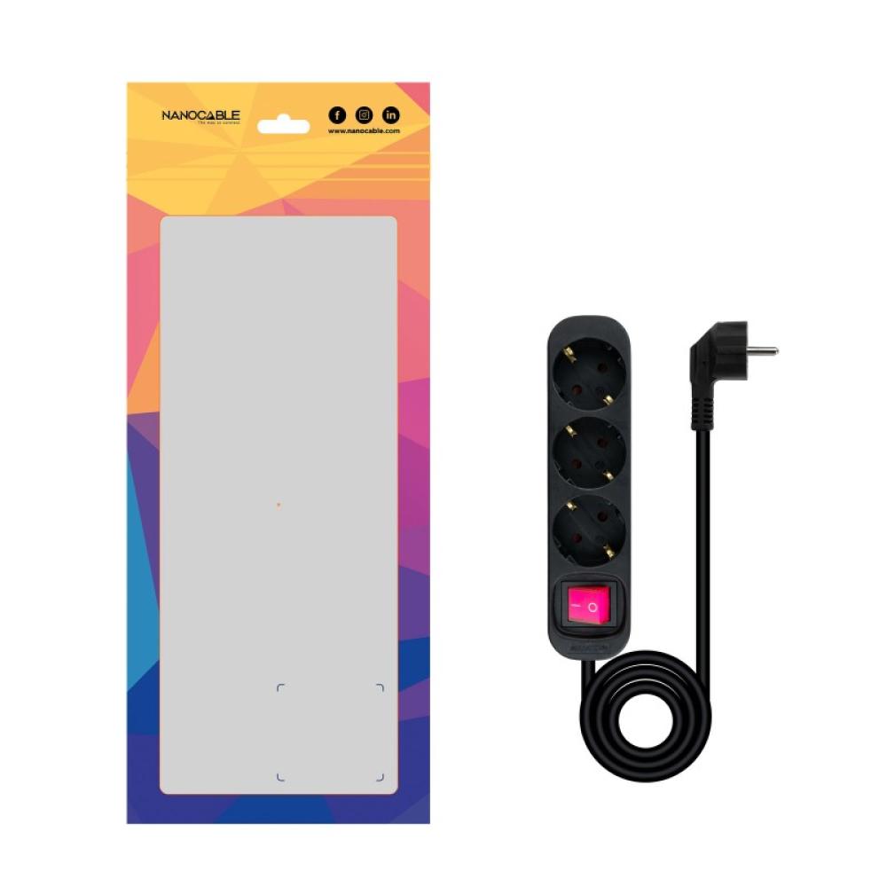 Nanocable - Regleta de Enchufes con 3 Tomas con Interruptor, 1.4 m, Negro