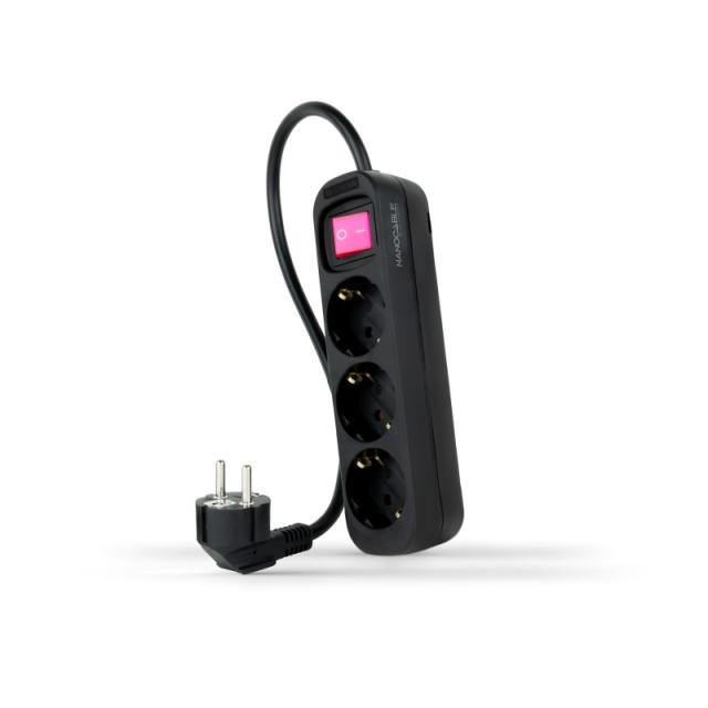 Nanocable - Regleta de Enchufes con 3 Tomas con Interruptor, 1.4 m, Negro