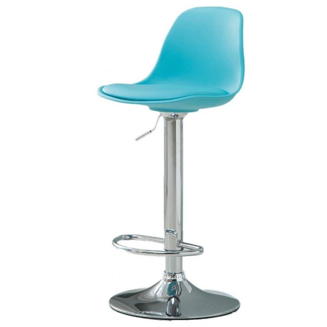 Taburete TOW, cromado, polipropileno y cojí­n turquesa