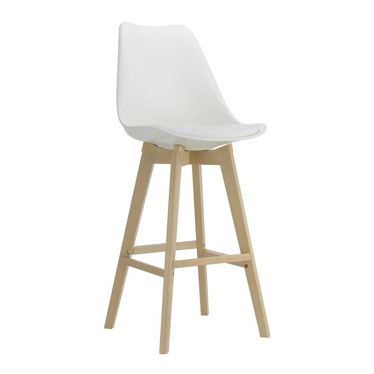 Taburete TORRE (HT72), madera, blanco, cojín blanco