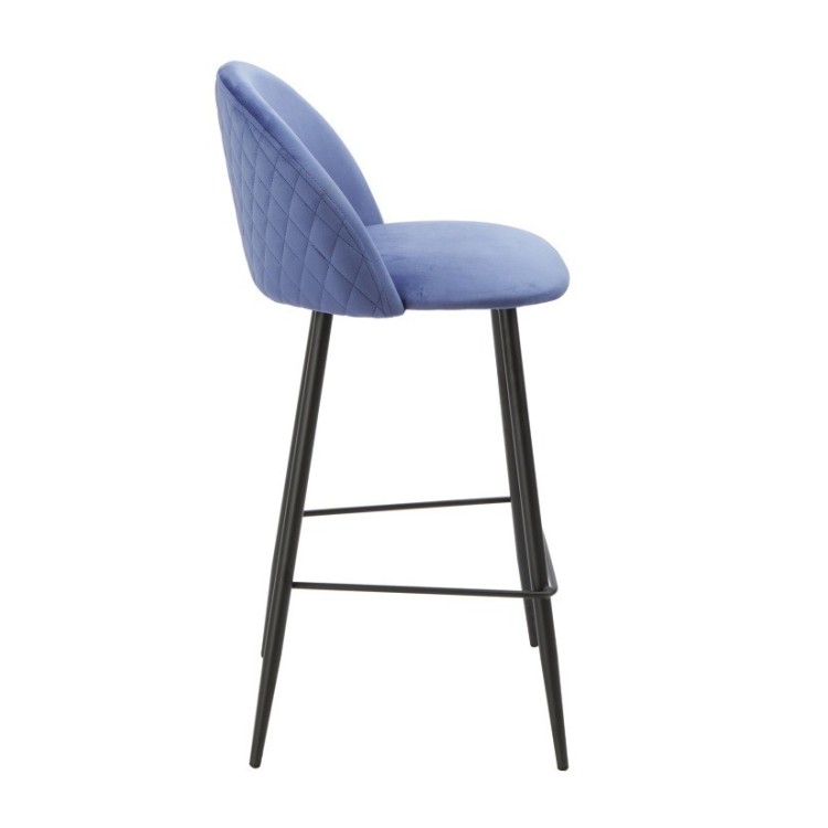 Taburete MAGDA, metal, tapizado velvet azul