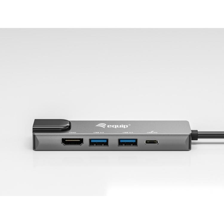 Equip - Adaptador multifunción USB-C 5 en 1, HDMI , Gigabit LAN, USB 3.2 GEN1, 100W USB PD