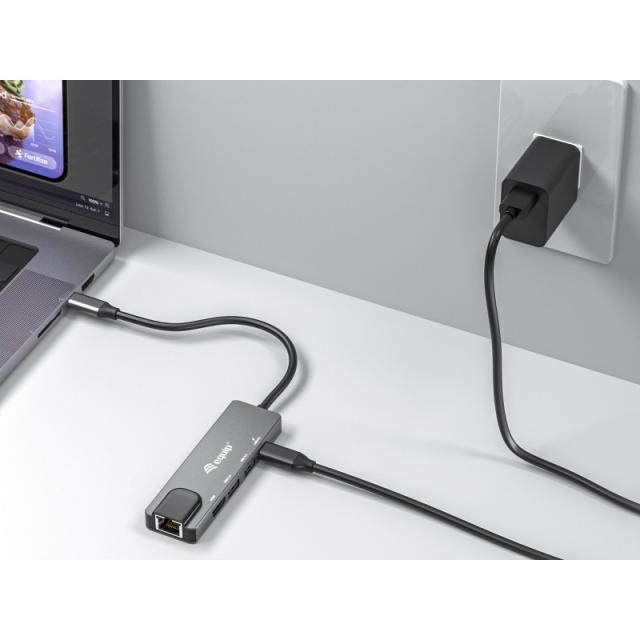 Equip - Adaptador multifunción USB-C 5 en 1, HDMI , Gigabit LAN, USB 3.2 GEN1, 100W USB PD