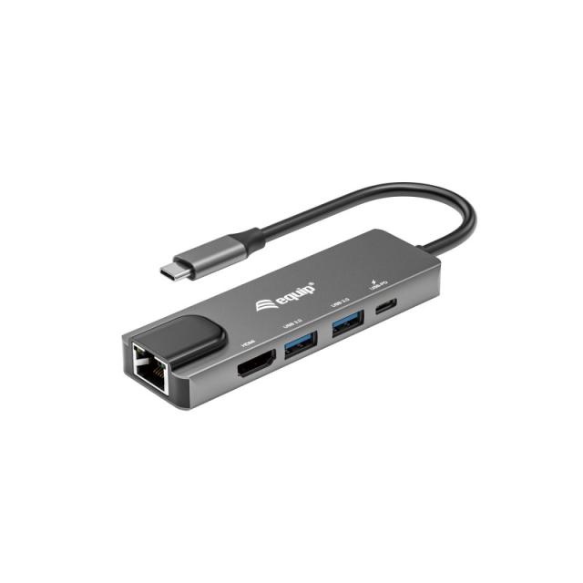 Equip - Adaptador multifunción USB-C 5 en 1, HDMI , Gigabit LAN, USB 3.2 GEN1, 100W USB PD