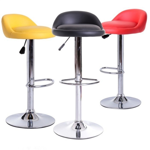 Taburete ALIVERI, cromado, similpiel amarilla