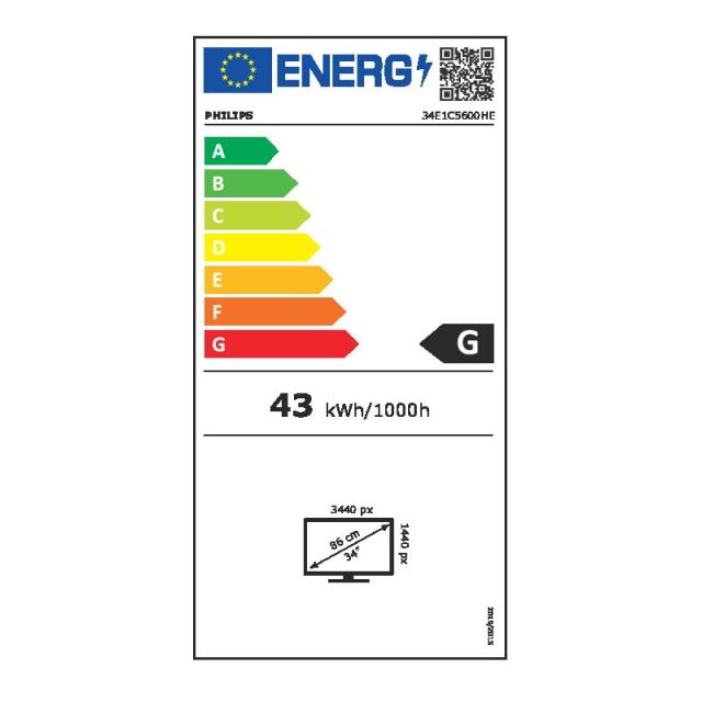 Philips - 5000 series 34E1C5600HE/00 pantalla para PC 86,4 cm (34") 3440 x 1440 Pixeles 4K Ultra HD LED Negro