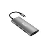 Equip - Adaptador multifunción USB-C 9 en 1, HDMI 4K/60Hz, Gigabit LAN, USB 3.2 GEN1, SD/TF, 100W USB PD