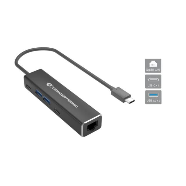 Conceptronic - ABBY13B base para portátil y replicador de puertos Alámbrico USB 3.2 Gen 1 (3.1 Gen 1) Type-C Gris