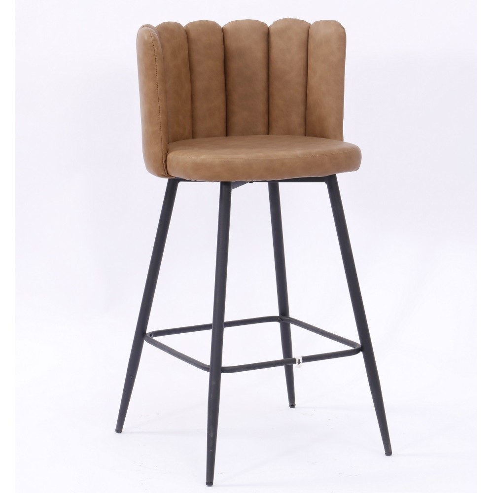 Taburete RAMSES, metal, tapizado similpiel marrón claro