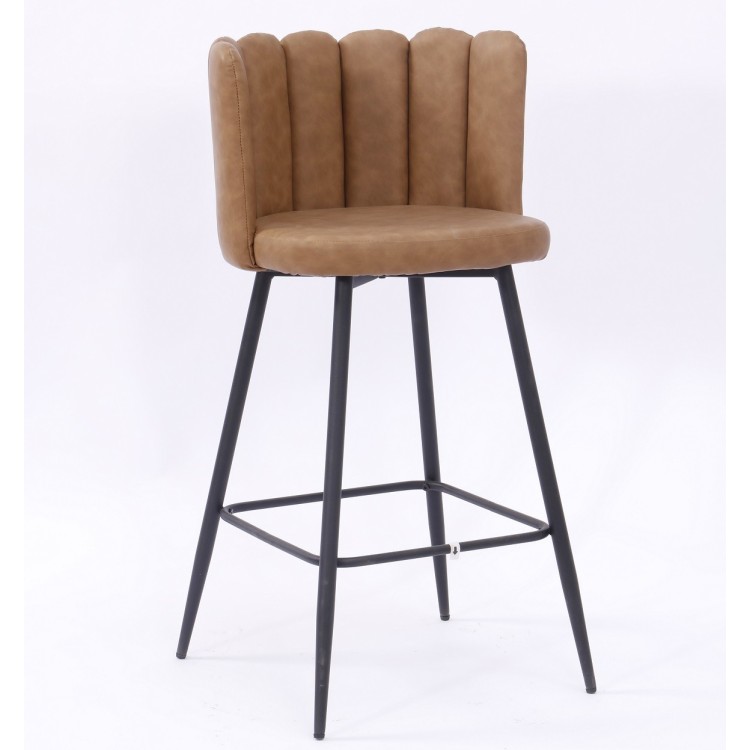 Taburete RAMSES, metal, tapizado similpiel marrón claro