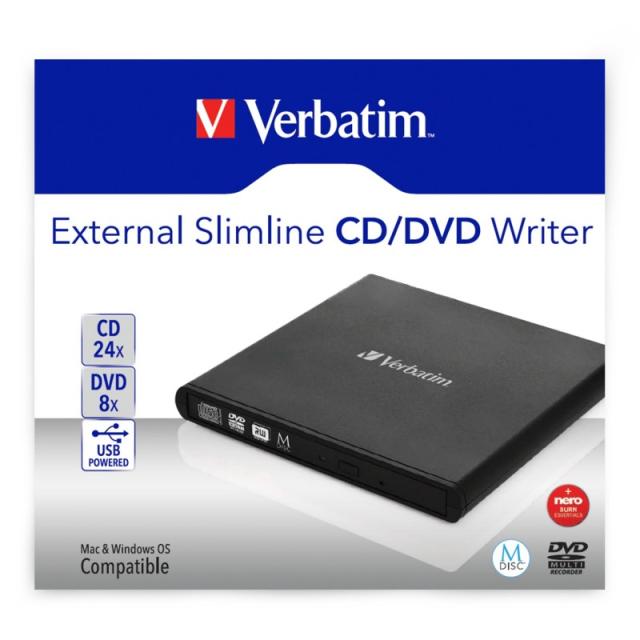 Verbatim - Slimline CD/DVD unidad de disco óptico DVD-RW Negro