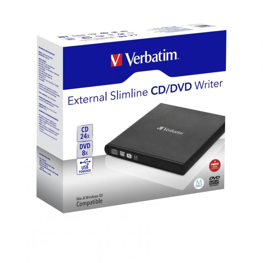 Verbatim - Slimline CD/DVD unidad de disco óptico DVD-RW Negro