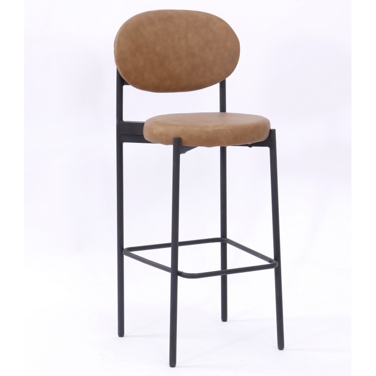Taburete KEOPS, metal, tapizado similpiel marrón claro