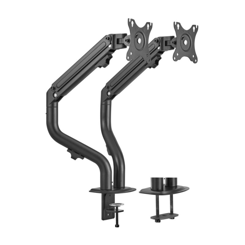 AISENS - Soporte de Mesa ECO Contrapeso Giratorio e Inclinable para Monitor/TV 8Kg (3 Pivotes, 2 Brazos) de 17-32, Negro