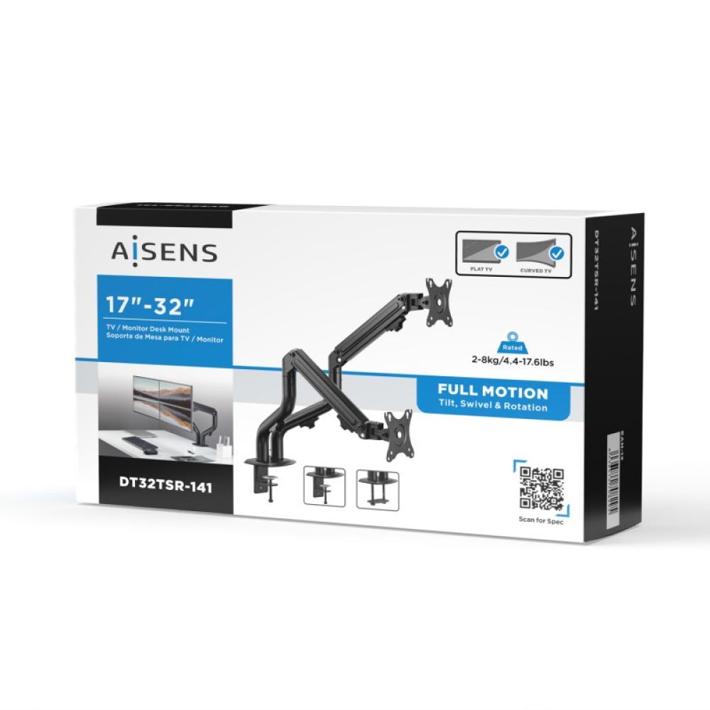 AISENS - Soporte de Mesa ECO Contrapeso Giratorio e Inclinable para Monitor/TV 8Kg (3 Pivotes, 2 Brazos) de 17-32, Negro