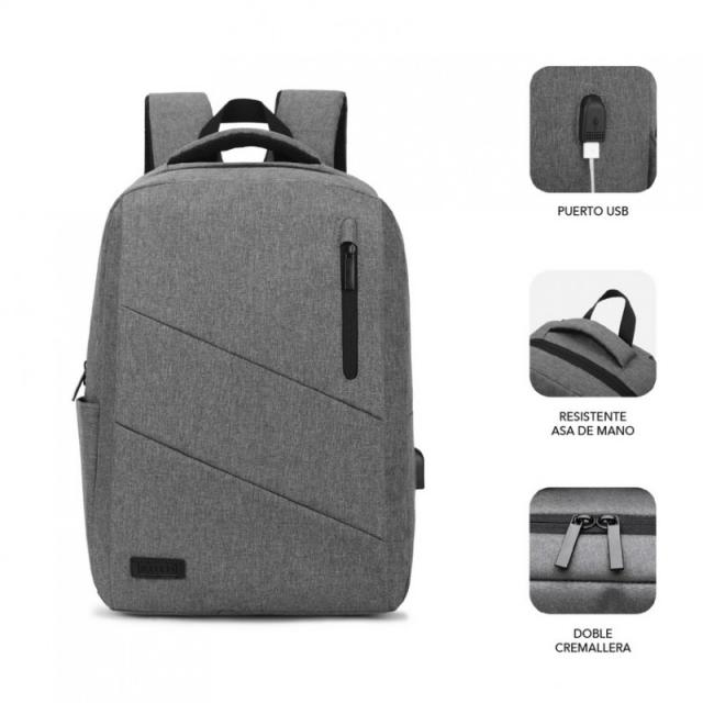 SUBBLIM - City Backpack Mochila para portátil 15.6", Poliéster Oxford, Gris