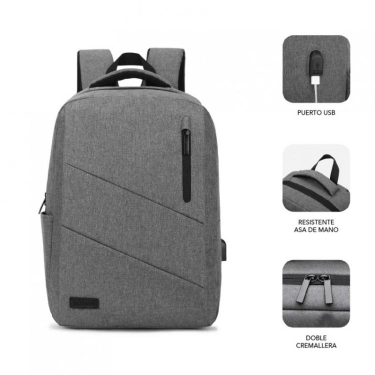 SUBBLIM - City Backpack Mochila para portátil 15.6", Poliéster Oxford, Gris
