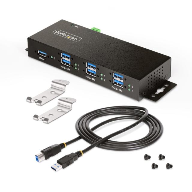 StarTech.com - Hub USB Industrial de 7 Puertos Gestionado - Servicio Pesado - Caja de Metal - Protección ESD y Sobretensión - Mo
