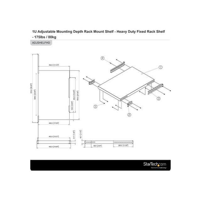 StarTech.com - Estante Ajustable 1U para Rack de Servidores - 150kg - Bandeja Universal de 19 Pulgadas Ajustable de 49,5 a 96,5c
