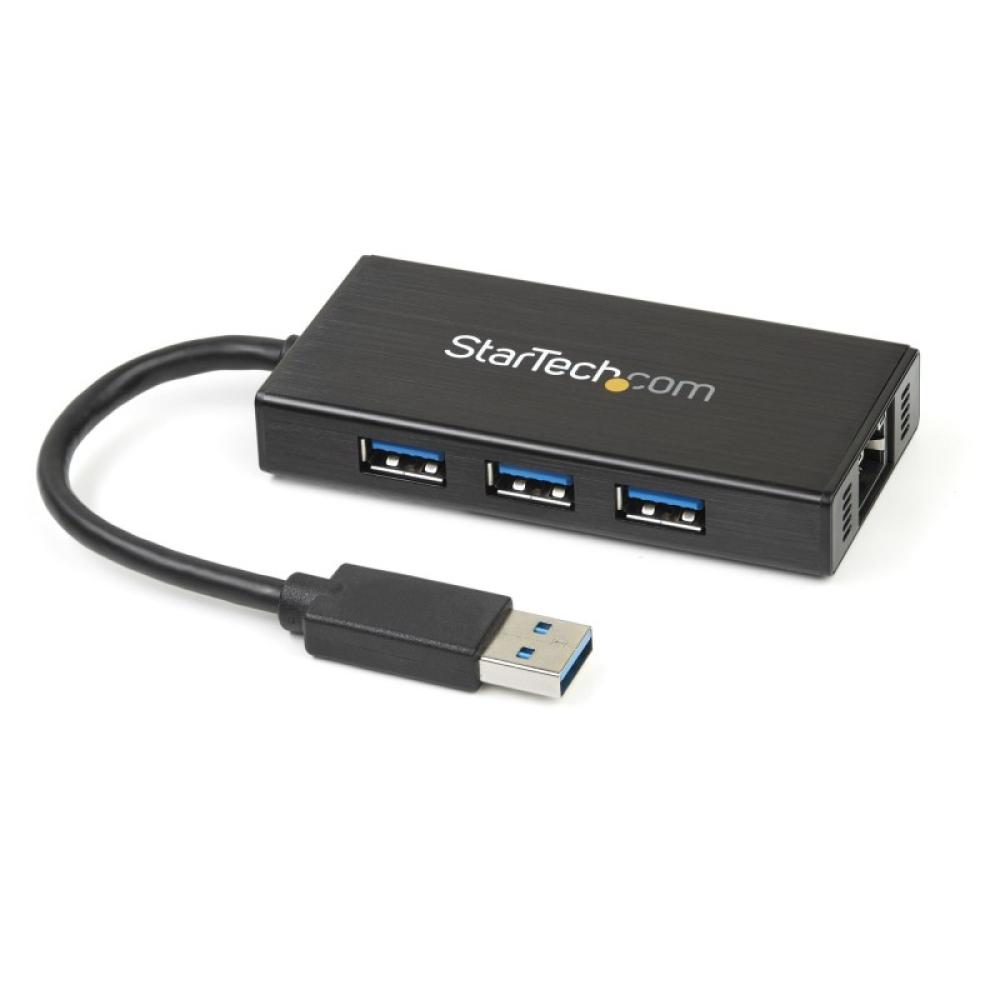 StarTech.com - Hub USB 3.0 de Aluminio con Cable - 5Gbps - Concentrador de 3 Puertos USB con Adaptador de Red Ethernet Gigabit