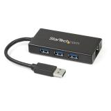 StarTech.com - Hub USB 3.0 de Aluminio con Cable - 5Gbps - Concentrador de 3 Puertos USB con Adaptador de Red Ethernet Gigabit