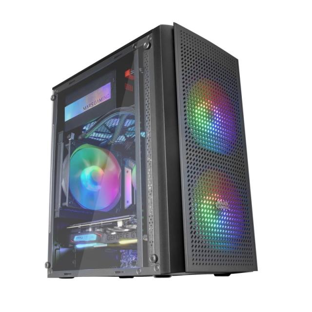 Mars Gaming - MC300 Negro, Caja PC Micro ATX, Cristal Templado, Frontal MESH, 3xVentilador FRGB