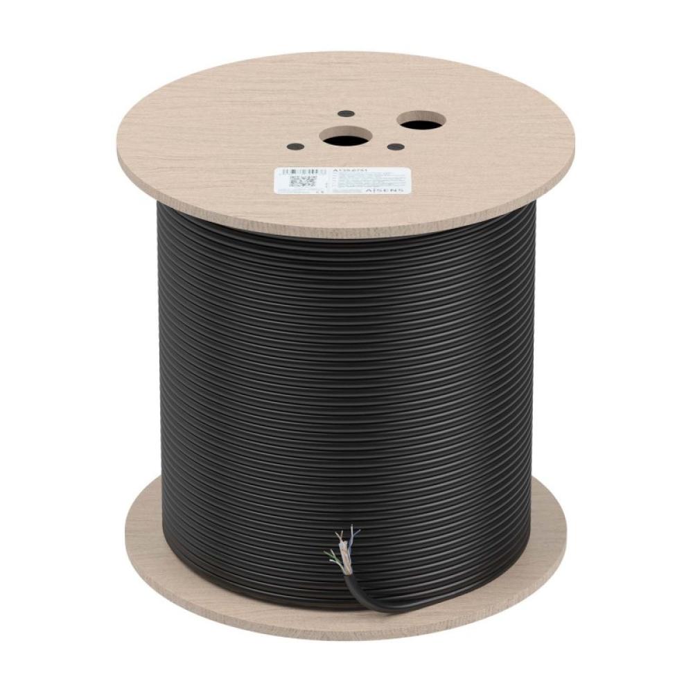 AISENS - Cable de Red Exterior Impermeable RJ45 Cat.6 UTP Rígido CCA AWG23, Negro, 305M