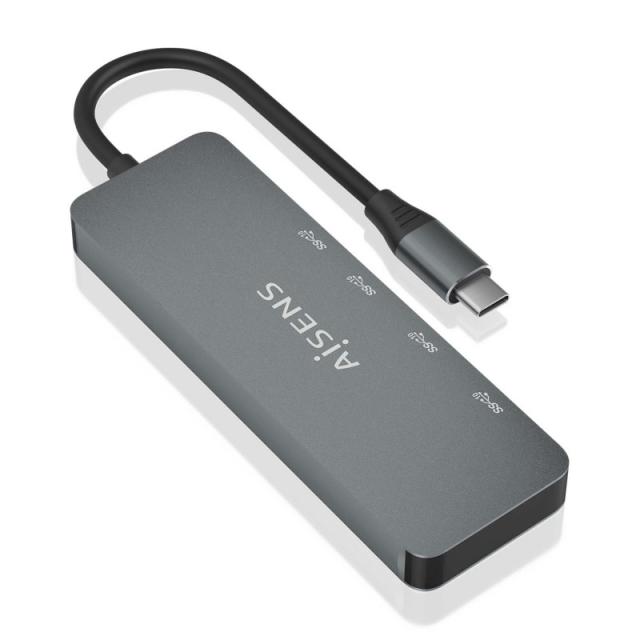 AISENS - Hub USB 3.2 Gen2 10G USB-C, USB-C/M-2xUSB-C/H-2xUSB-A/H, Gris, 15cm