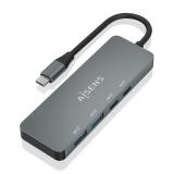 AISENS - Hub USB 3.2 Gen2 10G USB-C, USB-C/M-2xUSB-C/H-2xUSB-A/H, Gris, 15cm