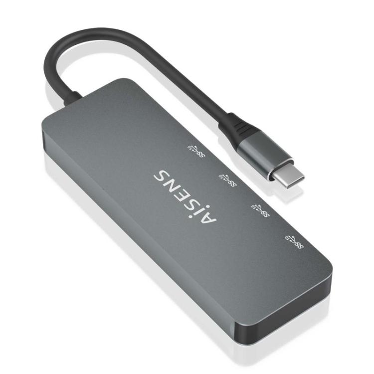 AISENS - Hub USB 3.2 Gen2 10G USB-C, USB-C/M-4xUSB-C/H, Gris, 15cm