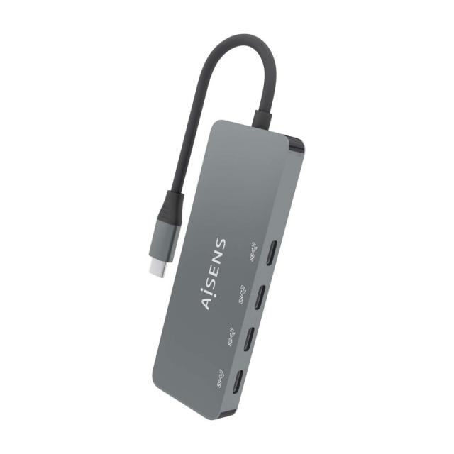 AISENS - Hub USB 3.2 Gen2 10G USB-C, USB-C/M-4xUSB-C/H, Gris, 15cm