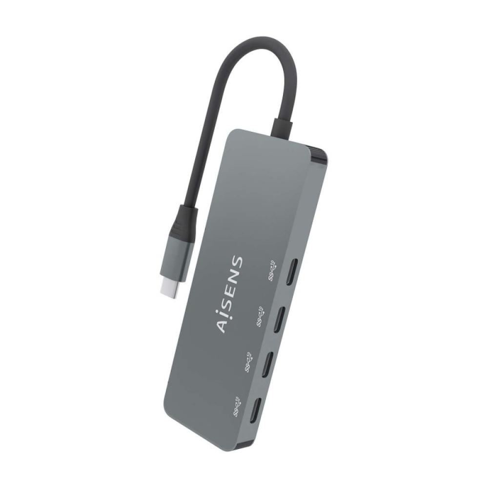 AISENS - Hub USB 3.2 Gen2 10G USB-C, USB-C/M-4xUSB-C/H, Gris, 15cm