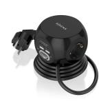 AISENS - Regleta de Enchufes Sobremesa Multifuncion con 3 Tomas + 2xUSB-C, 2xUSB-A, 1.4M, Negro