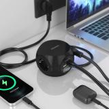 AISENS - Regleta de Enchufes Sobremesa Multifuncion con 3 Tomas + 2xUSB-C, 2xUSB-A, 1.4M, Negro