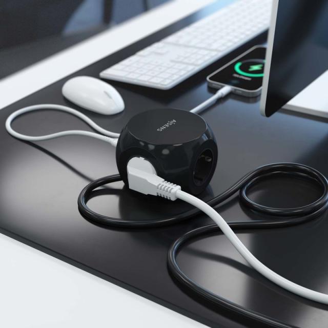AISENS - Regleta de Enchufes Sobremesa Multifuncion con 3 Tomas + 2xUSB-C, 2xUSB-A, 1.4M, Negro