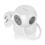 AISENS - Regleta de Enchufes Sobremesa Multifuncion con 3 Tomas + 2xUSB-C, 2xUSB-A, 1.4M, Blanco