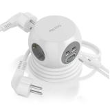 AISENS - Regleta de Enchufes Sobremesa Multifuncion con 3 Tomas + 2xUSB-C, 2xUSB-A, 1.4M, Blanco
