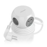 AISENS - Regleta de Enchufes Sobremesa Multifuncion con 3 Tomas + 2xUSB-C, 2xUSB-A, 1.4M, Blanco