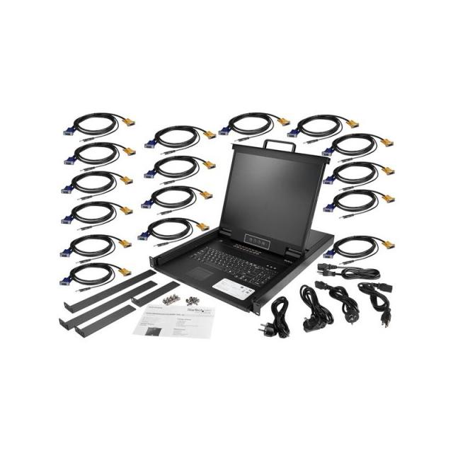 StarTech.com - Consola KVM de 16 puertos para Montaje en Rack - Teclado QWERTY - con Cables de 1,8m - Conmutador KVM con Monitor