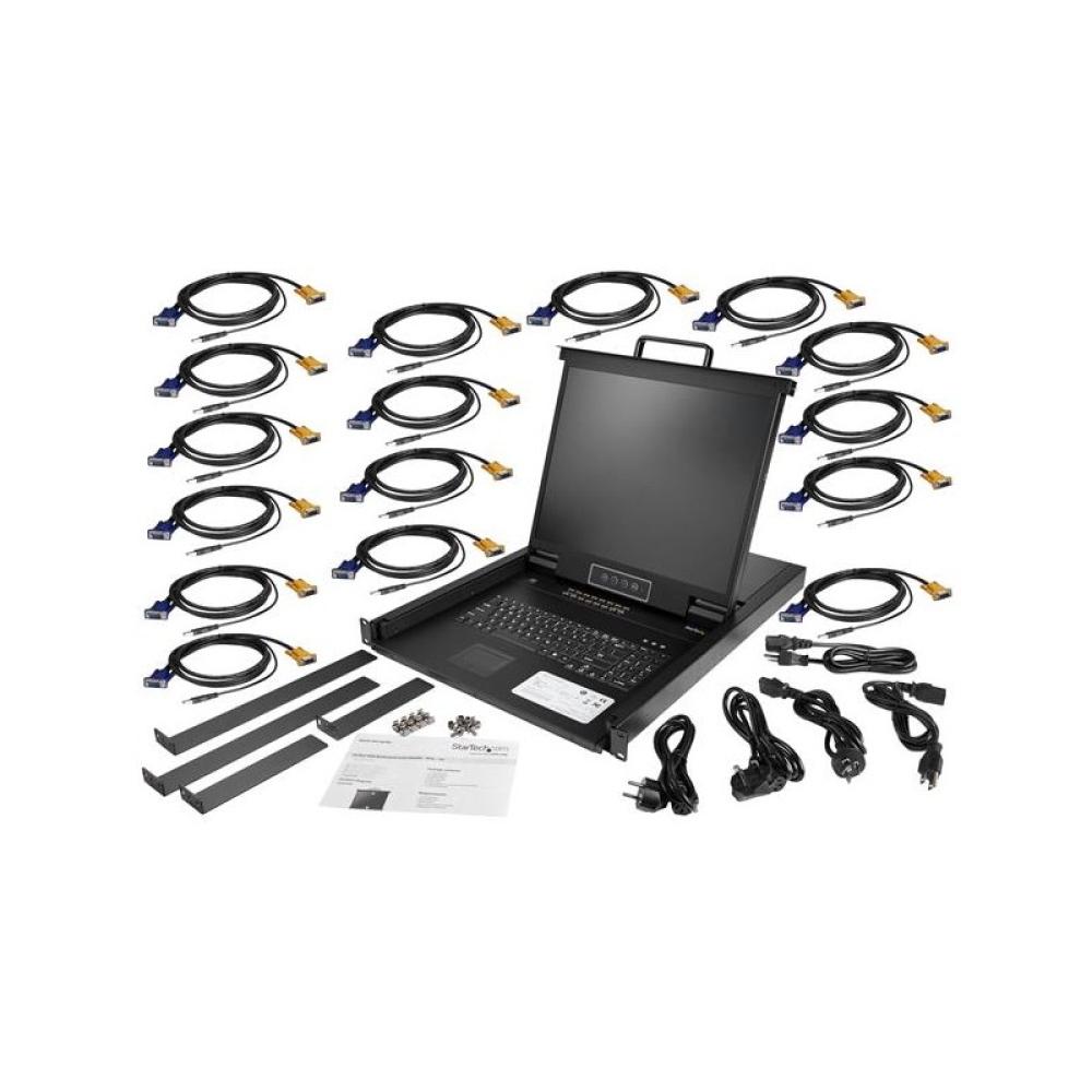 StarTech.com - Consola KVM de 16 puertos para Montaje en Rack - Teclado QWERTY - con Cables de 1,8m - Conmutador KVM con Monitor