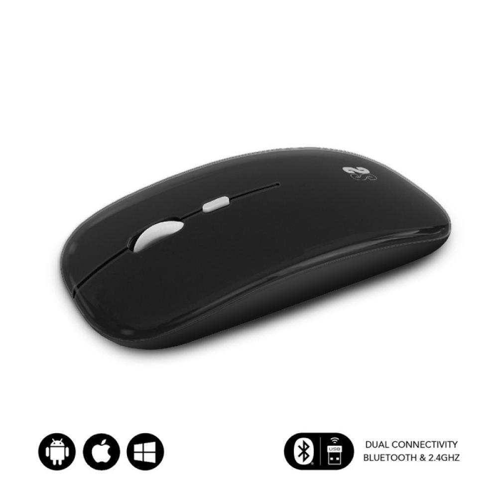 SUBBLIM - Ratón Óptico Inalámbrico 2.4G y Bluetooth Dual Flat Mouse Recargable Negro