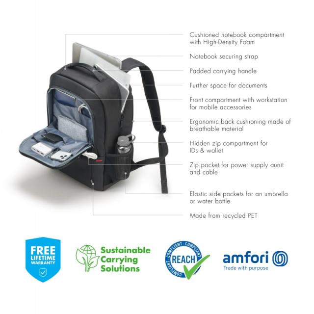 DICOTA - Eco Backpack Plus BASE 39,6 cm (15.6") Mochila Negro