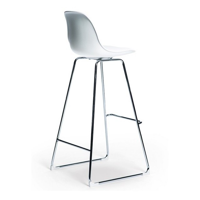 Taburete TOWER FIBB, cromado, carcasa y tapizado blanco