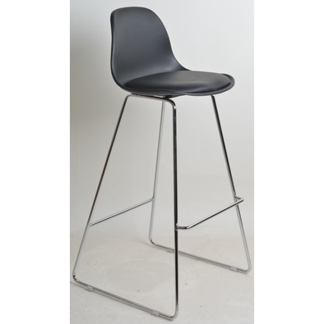 Taburete TOWER FINN, cromado, carcasa y tapizado negro