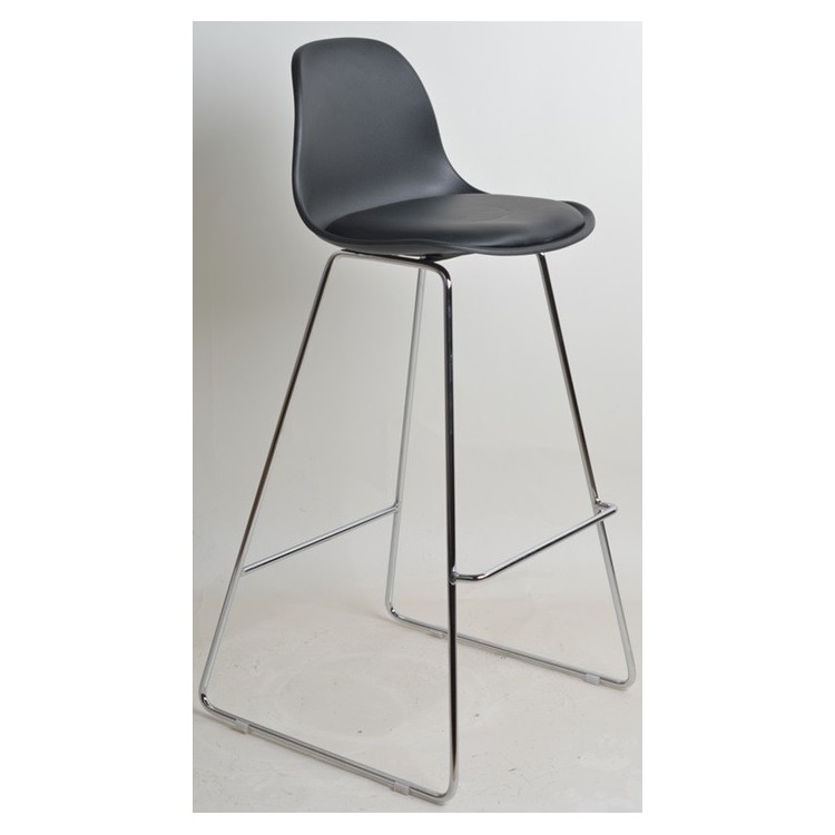 Taburete TOWER FINN, cromado, carcasa y tapizado negro