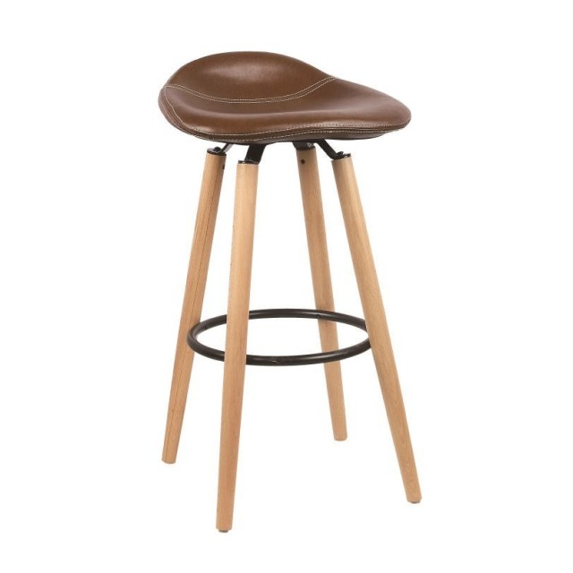 Taburete KROMY, madera, similpiel cuero viejo