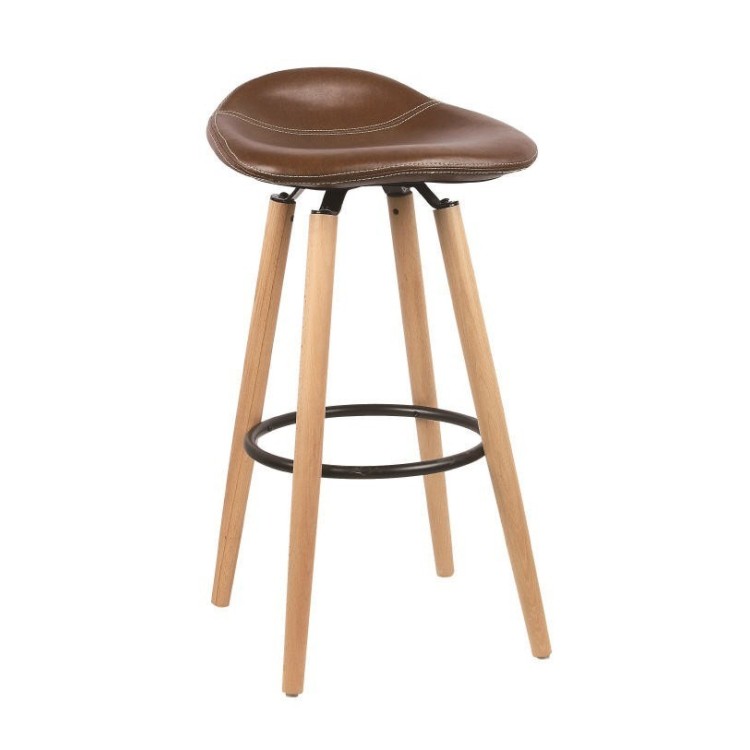Taburete KROMY, madera, similpiel cuero viejo