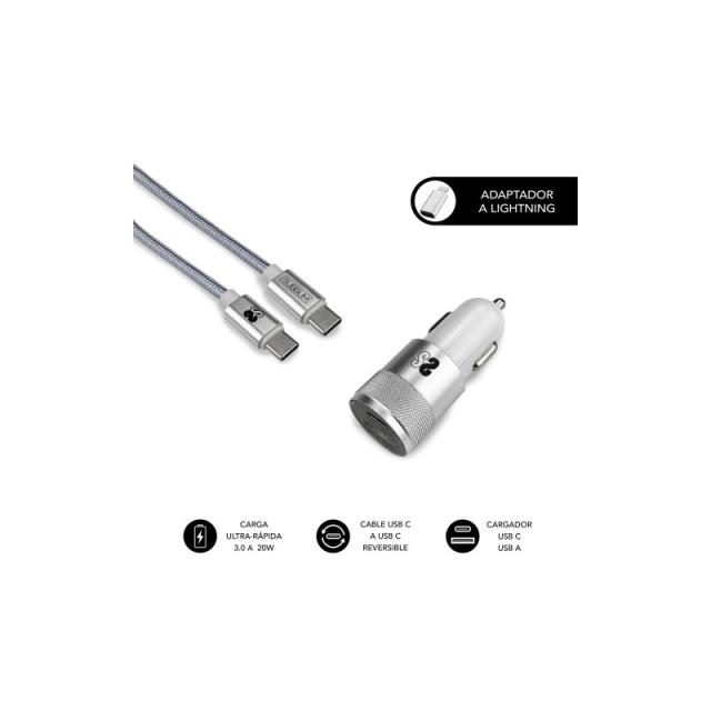 SUBBLIM - SUBCHG-5CPD10 cargador de dispositivo móvil Smartphone Plata Encendedor de cigarrillos, USB Carga rápida Auto