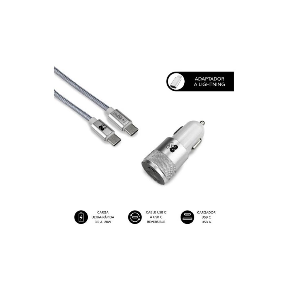 SUBBLIM - SUBCHG-5CPD10 cargador de dispositivo móvil Smartphone Plata Encendedor de cigarrillos, USB Carga rápida Auto