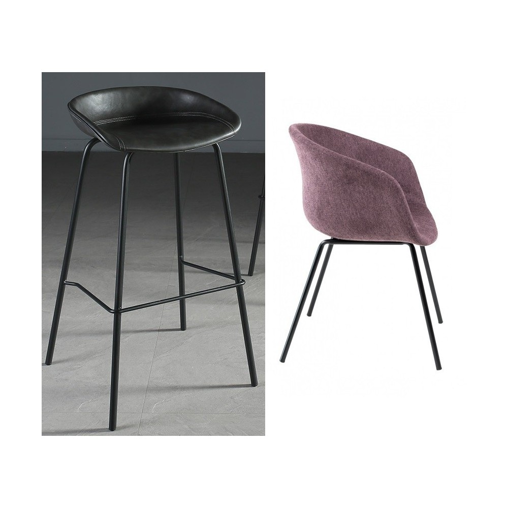 Taburete KIEL, metal, tapizado tejido rosa fuerte